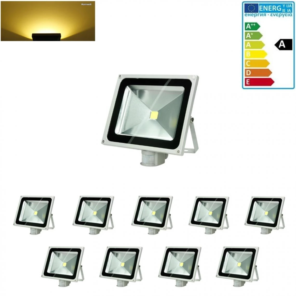 ECD Germany 9-er Pack Projecteur LED 50W Avec Détecteur De Mouvement ... 1 ECD Germany 9-er Pack Projecteur LED 50W Avec Détecteur De Mouvement ...